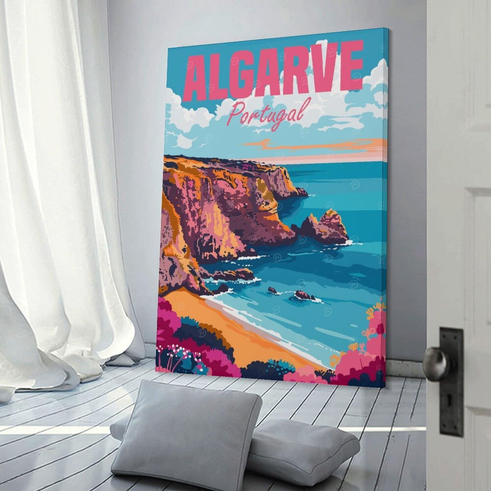 Junmoney Frame-Style-13-1 Algarve Coast Portugal Hanging Wall Art, 20X30inch(50X75cm), For Lounge, Bedroom Or Personal Spaces, Gift Idea For Housewarming And Birthdays