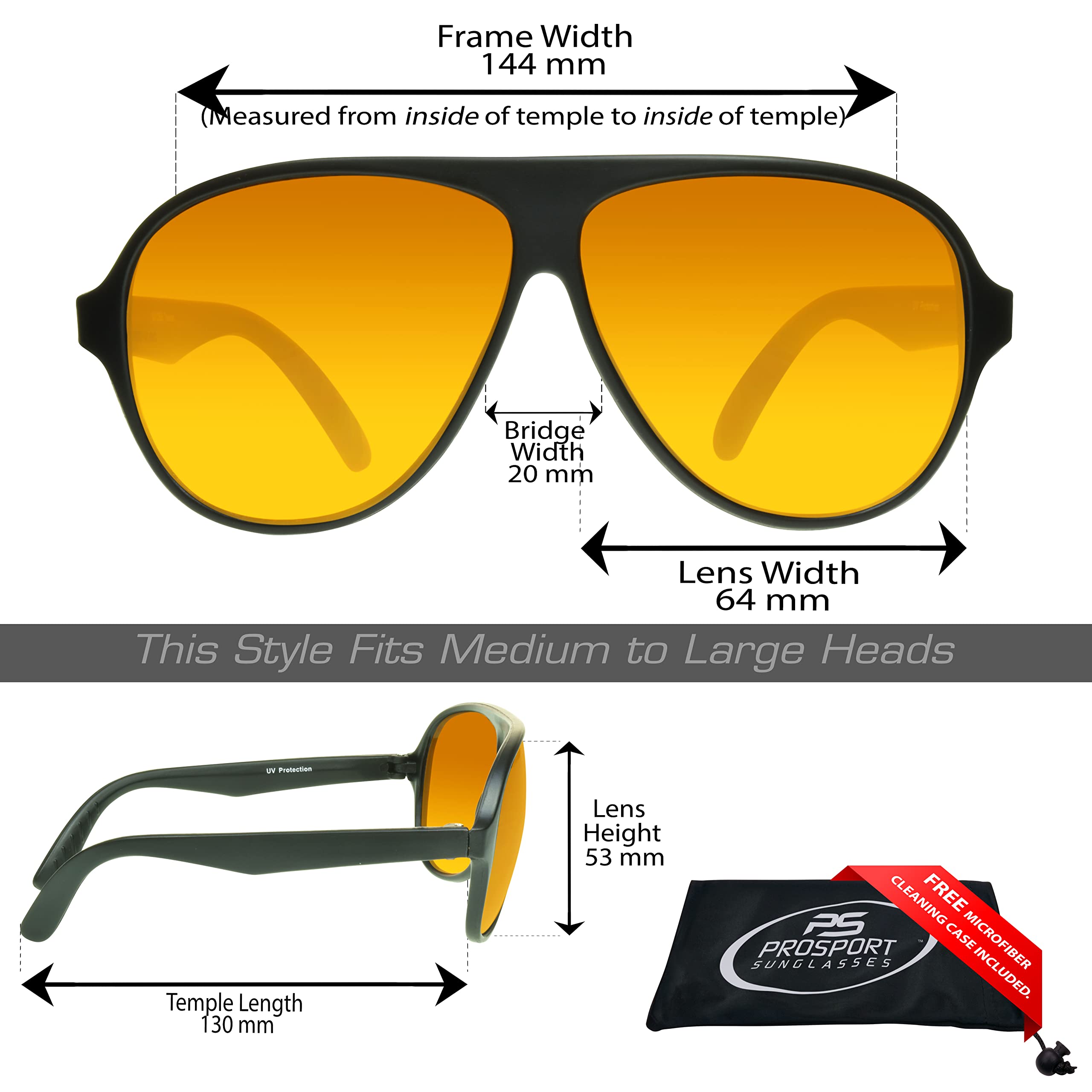 proSPORT Blue Light Blocker Aviator Glasses Sleep Better Computer Screen Orange Amber Lens Anti Migraine Black Plastic Frame