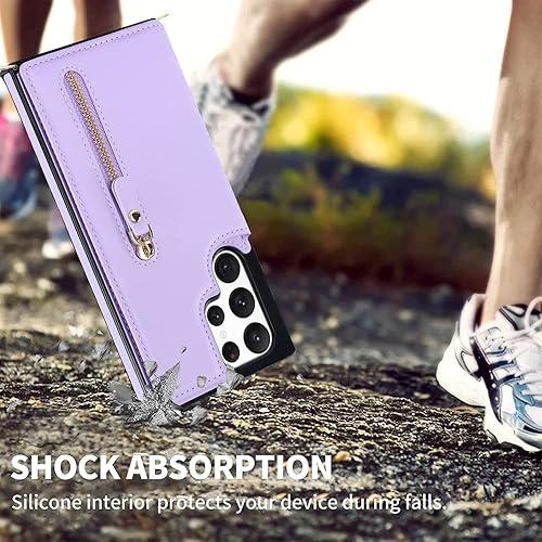 Miniatura 5 de YDIJCYAN Funda tipo cartera cruzada para Samsung Galaxy S22 Ultra con soporte de ranura para tarjeta de bloqueo RFID, funda tipo cartera magnética