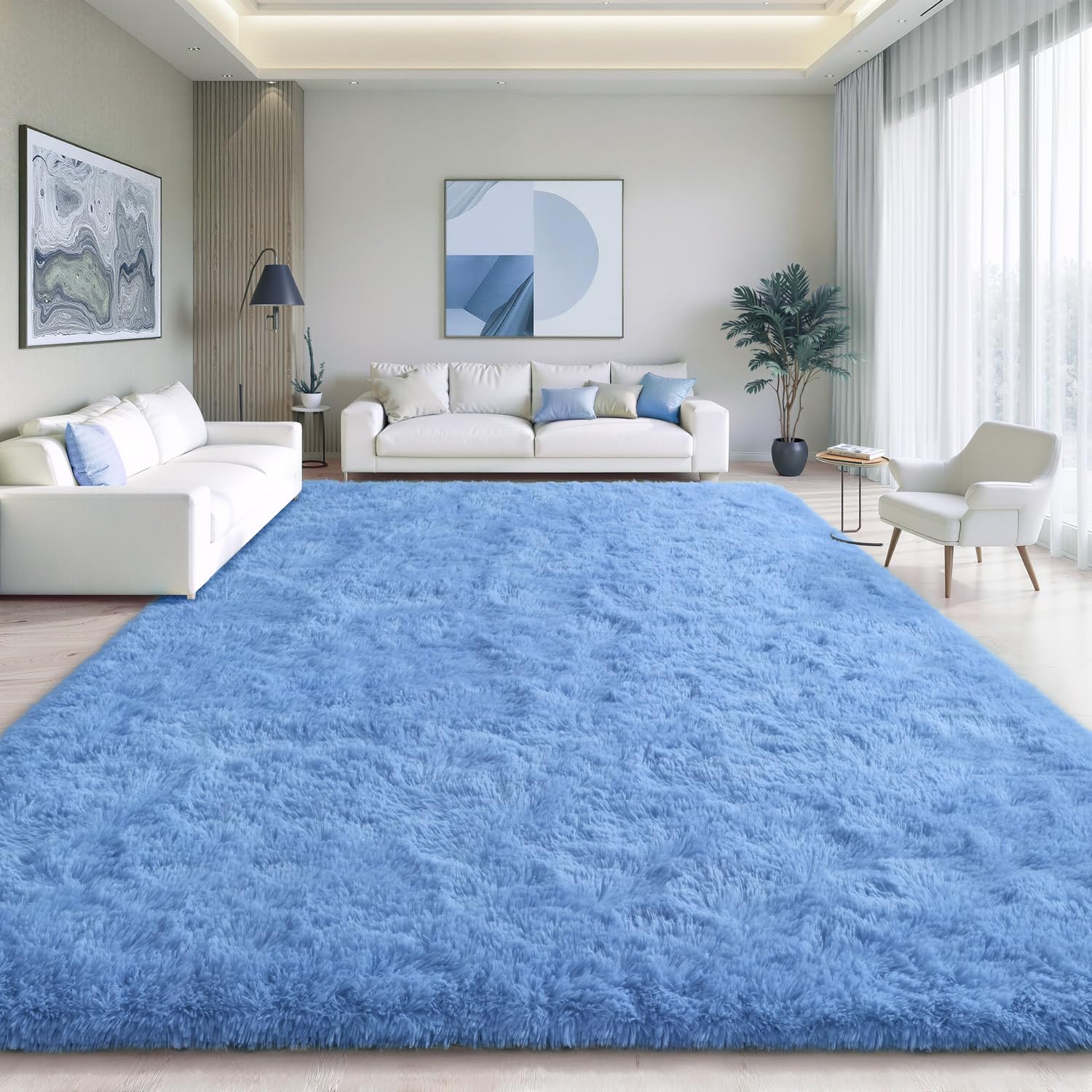 EVOIONOS 6x9 Washable Large Area Rug Living Room, Fluffy Shag Rug Bedroom, Ultra Soft Plush Non Slip Carpet Indoor Floor Bedside Nursery Kids Girls Room Dorm, Home Decor Aesthetic, Cobalt Blue — image 1