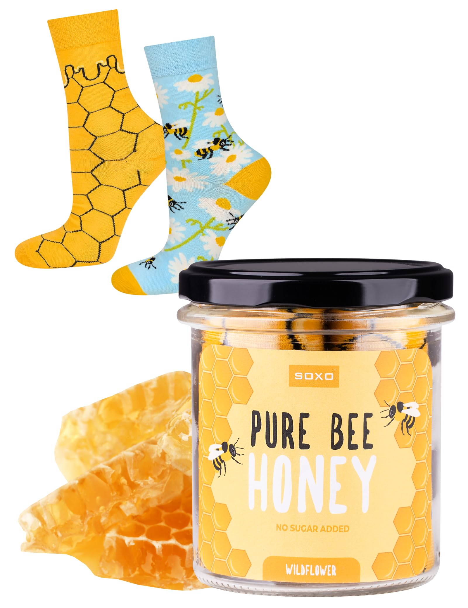soxo Honey Socks Men Funny Women Gifts Mens Cotton Long Sock Ladies Gift Men's Presents 2.5-6.5 Honey Women’s