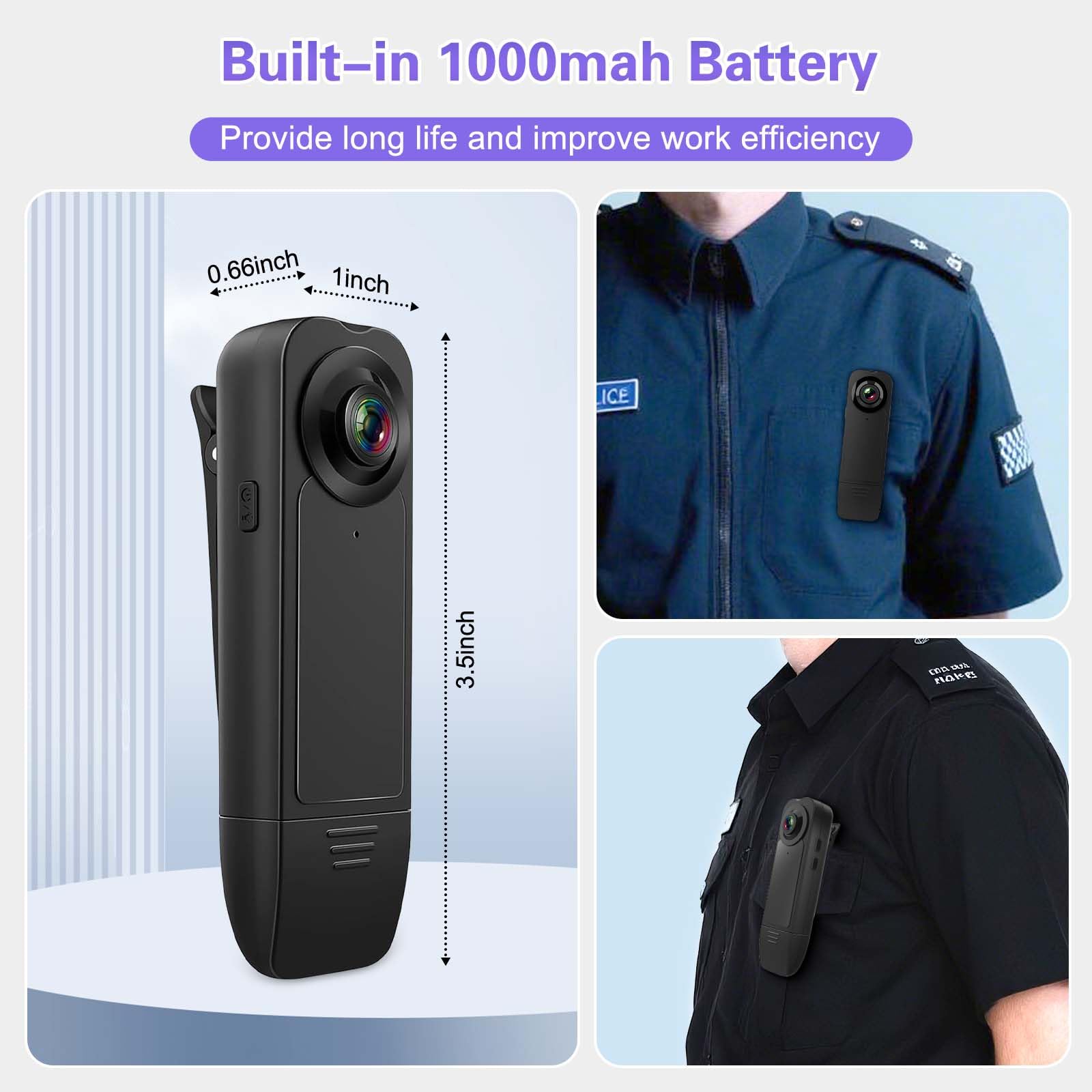 Mini cámara corporal 1080P con tarjeta de memoria de 64 GB, portátil para deportes y videocámara de policía