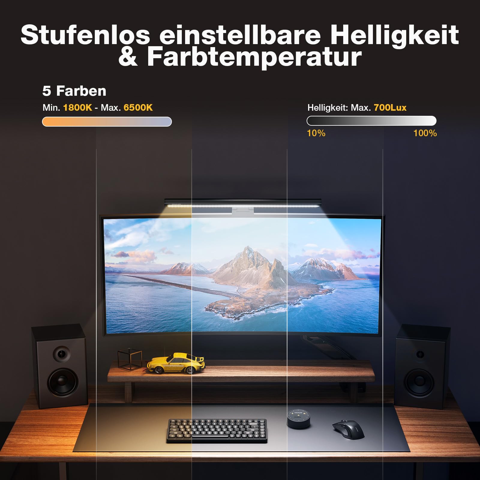 Douxlife LED Computer Monitor Light Bar Screenbar mit Touch Control und Fernbedienung, USB aufladen Büro bildschirm lampe, Stufenlos Dimmbare Helligkeit & Farbtemperatur Augenschutz für PC Schwarz