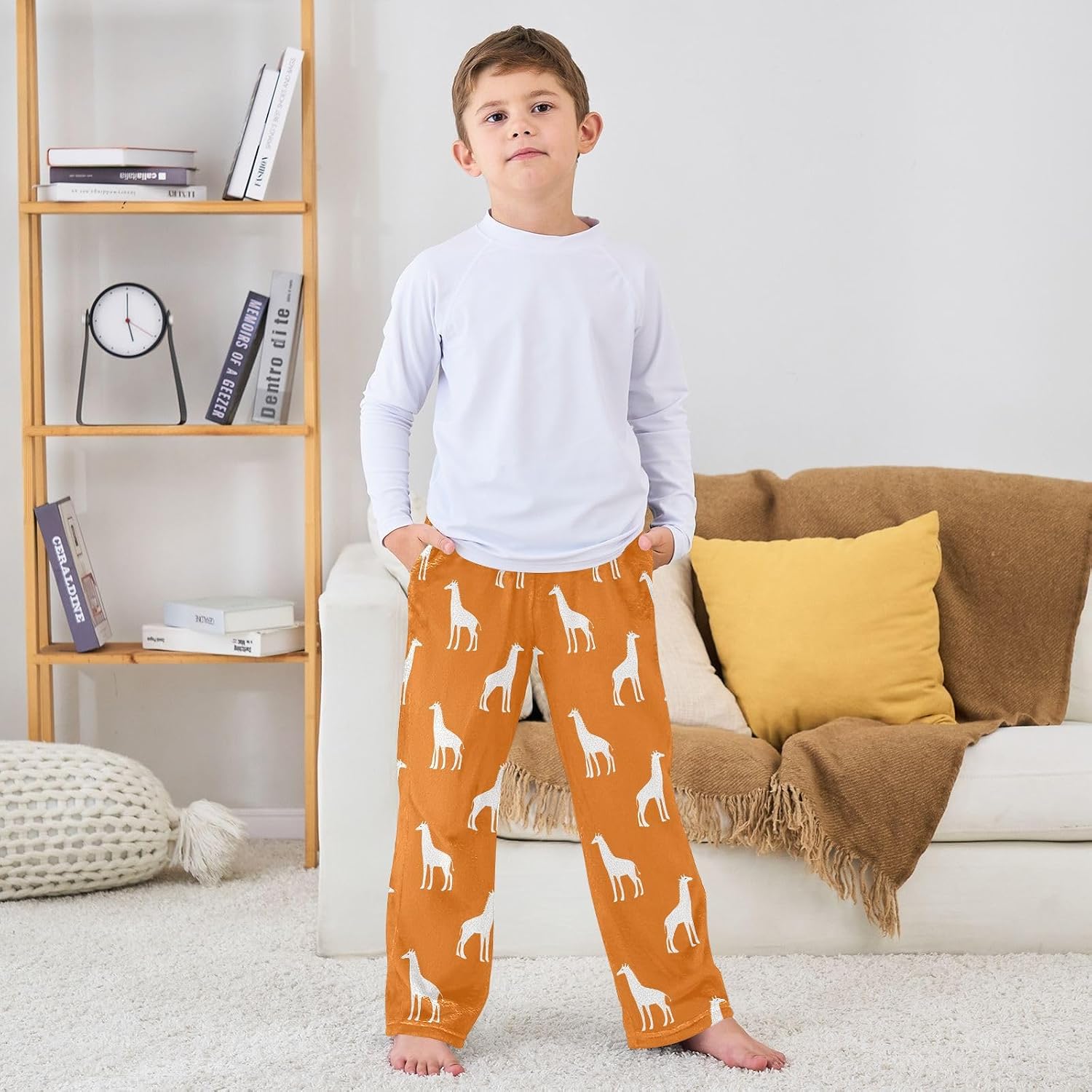 Giraffes Silhouettes Boys Pants for Kids Fleece Bottoms Long Jogger Pants Trousers with Pockets Size 6-14Y