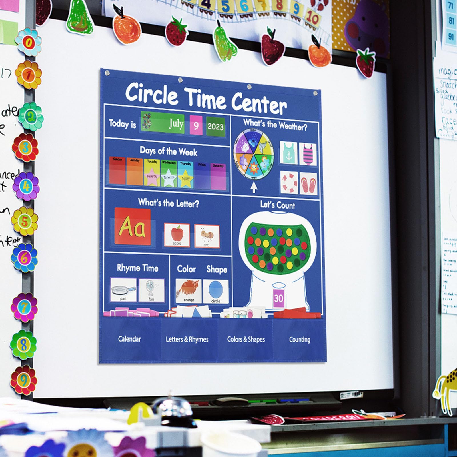 Tabellone interattivo tascabile per lezioni quotidiane, calendario in classe, forma e conteggio delle lettere, set da parete per casa, studio, apprendimento quotidiano, tabella tascabile centro di