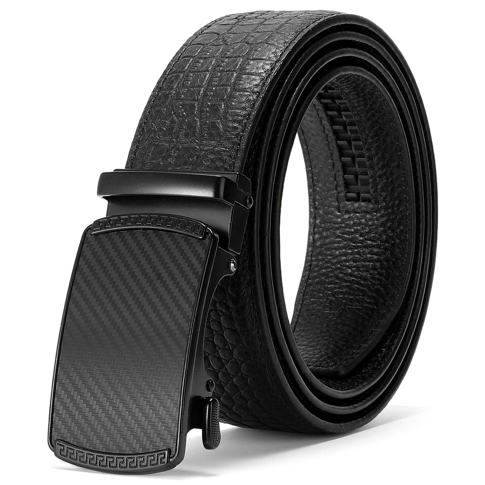 GAEKEAO Ratchet Belts for Men - 1 3/8" Adjustable Genuine Leather Belt Casual, Click Dress Belts for Men Gift, Trim to Fit