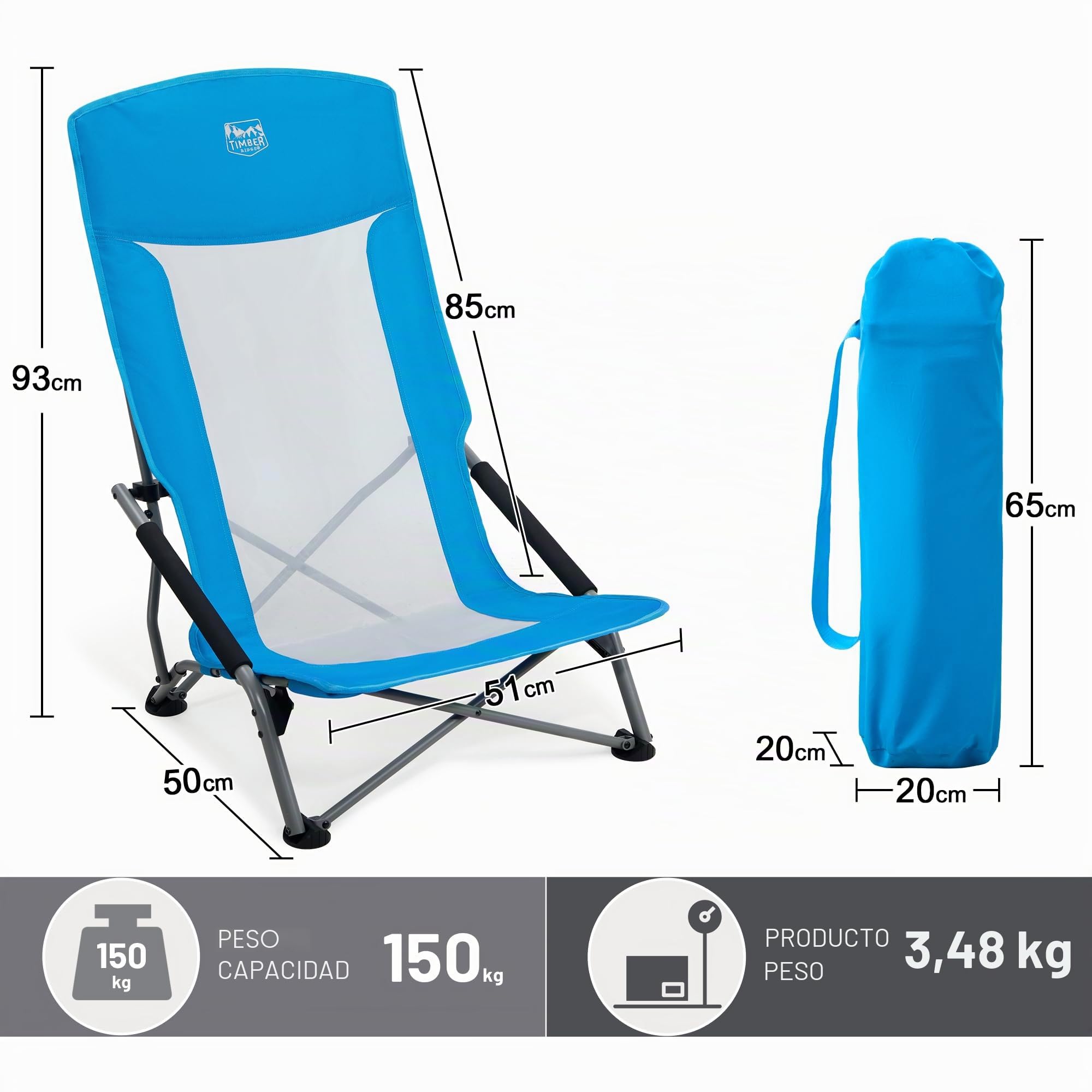 TIMBER RIDGE Silla de Playa Plegable Respaldo Alto Silla de Camping Portátil de Malla Ligera con Bolsa de Transporte