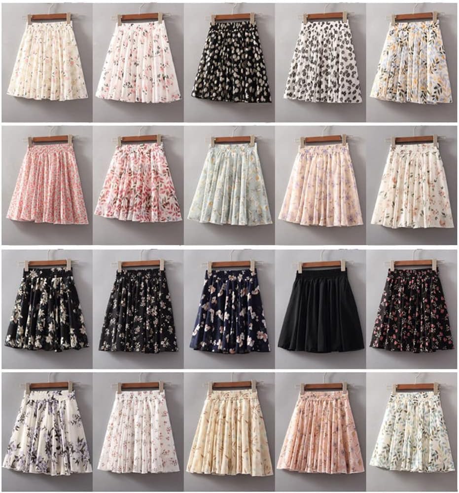 Women's Chiffon A-Line Floral Print Swing Skirt with High Waist and Above Knee Length2