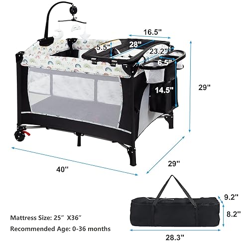 Miniatura 9 de Kinder King Centro de guardería portátil 4 en 1, cuna plegable para bebé con moisés, corralito grande para niños pequeños, cambiador para recién