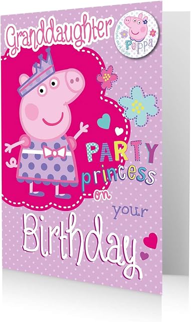 Official Peppa Pig Granddaughter Birthday Card, Includes a Badge, Multi Colour (PG007)