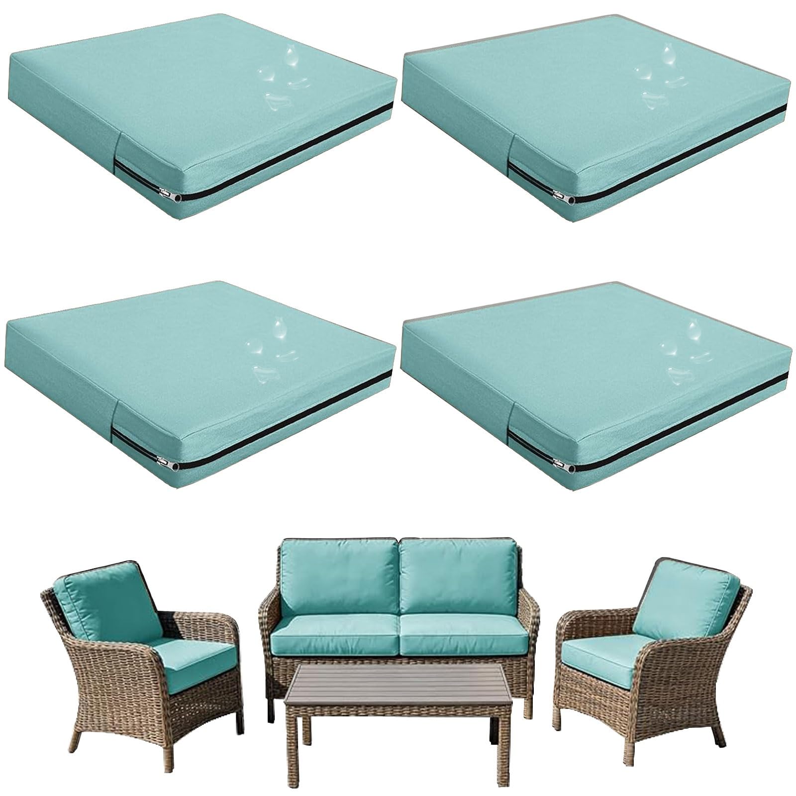 Replacement Outdoor Cushion Covers Waterproof, 65x65 60x60 50x50cm set of 6/4/2/1 Garden Sofa Seat Cushion Slipcover With Zipper for Chairs, Patio and Rattan furniture(Color15,63x68x12cm(4pcs)) — image 1