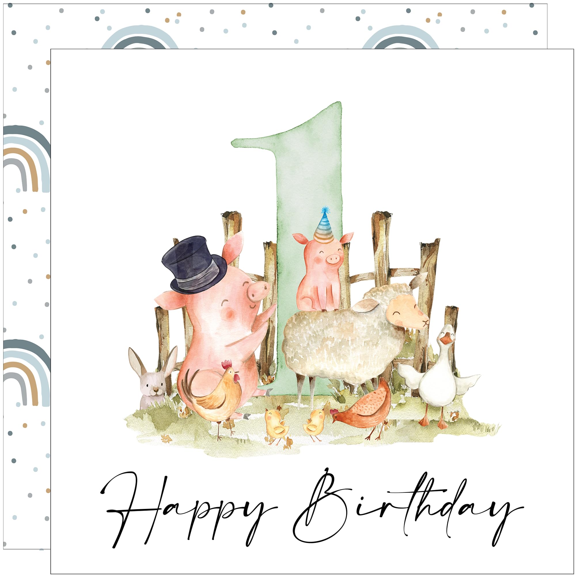 Biglietto di auguri il 1° compleanno ragazzo con animali della