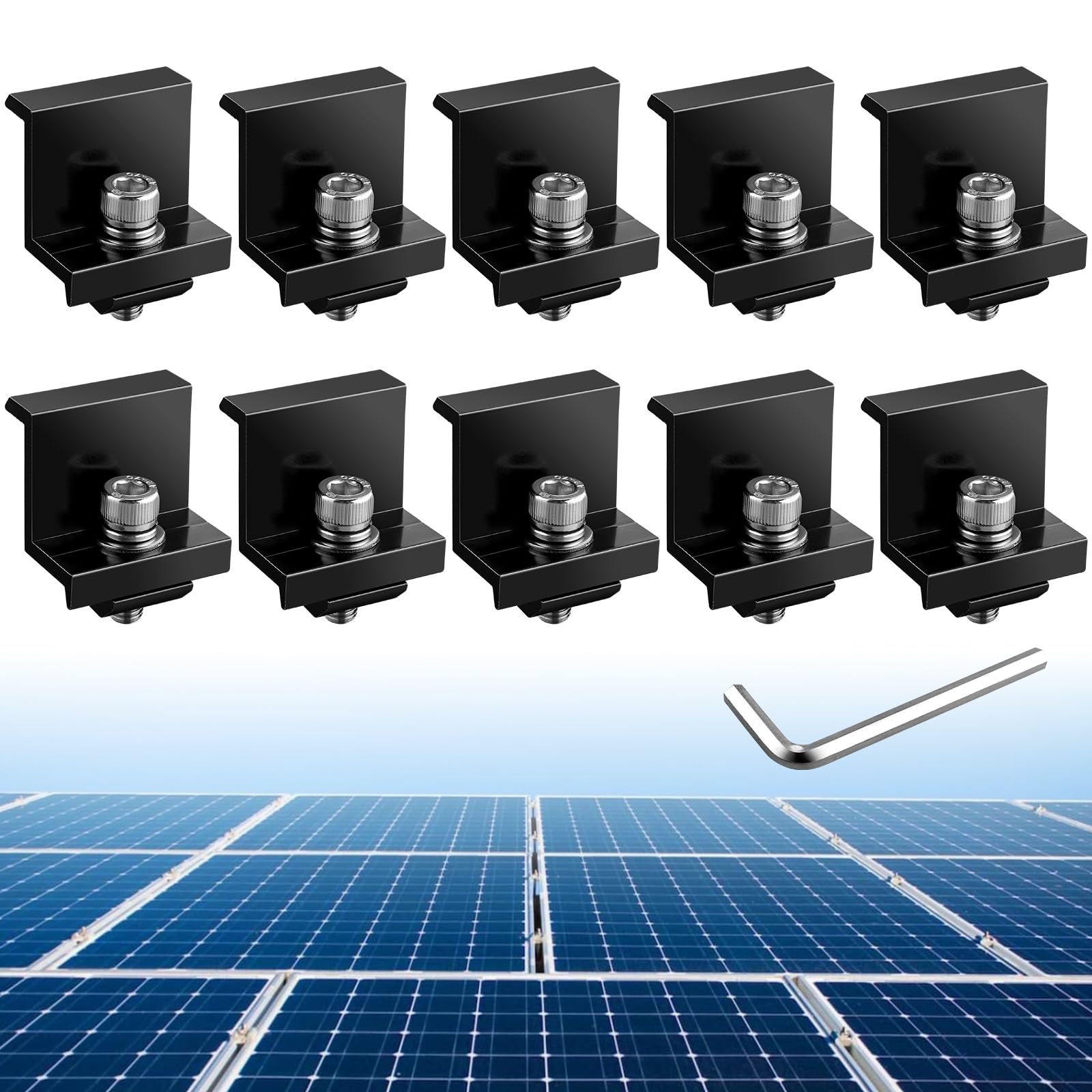 Anbte 10pcs Solar Panel End Clamp 35mm, Aluminum Z Brackets for Roof, Black