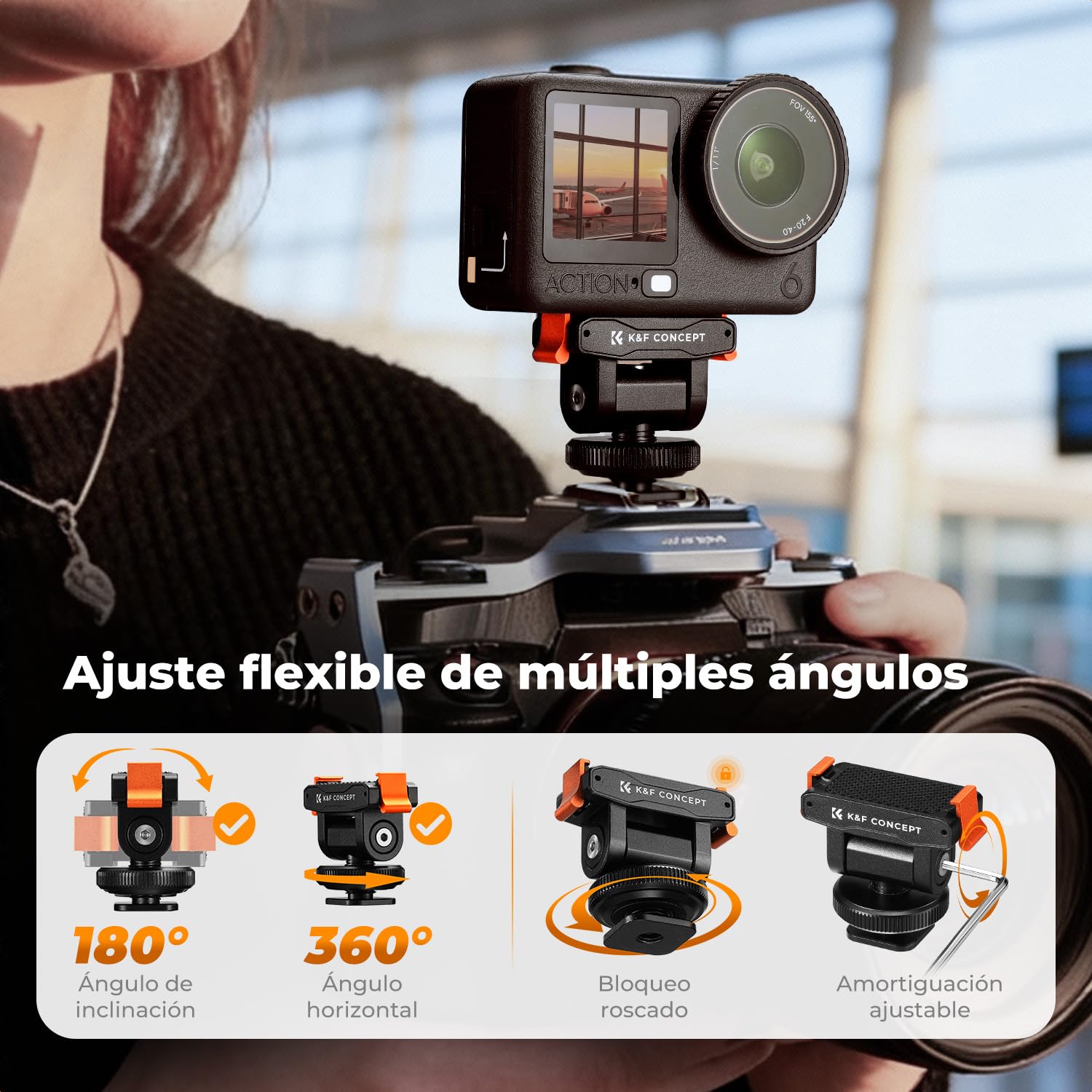 K&F CONCEPT Soporte de Zapata Fría Compatible con dji Osmo Pocket 3/Nano/Osmo Action 6, Adaptador Magnético Rápido para Cámara de Acción, Conector Zapata Caliente 1/4"