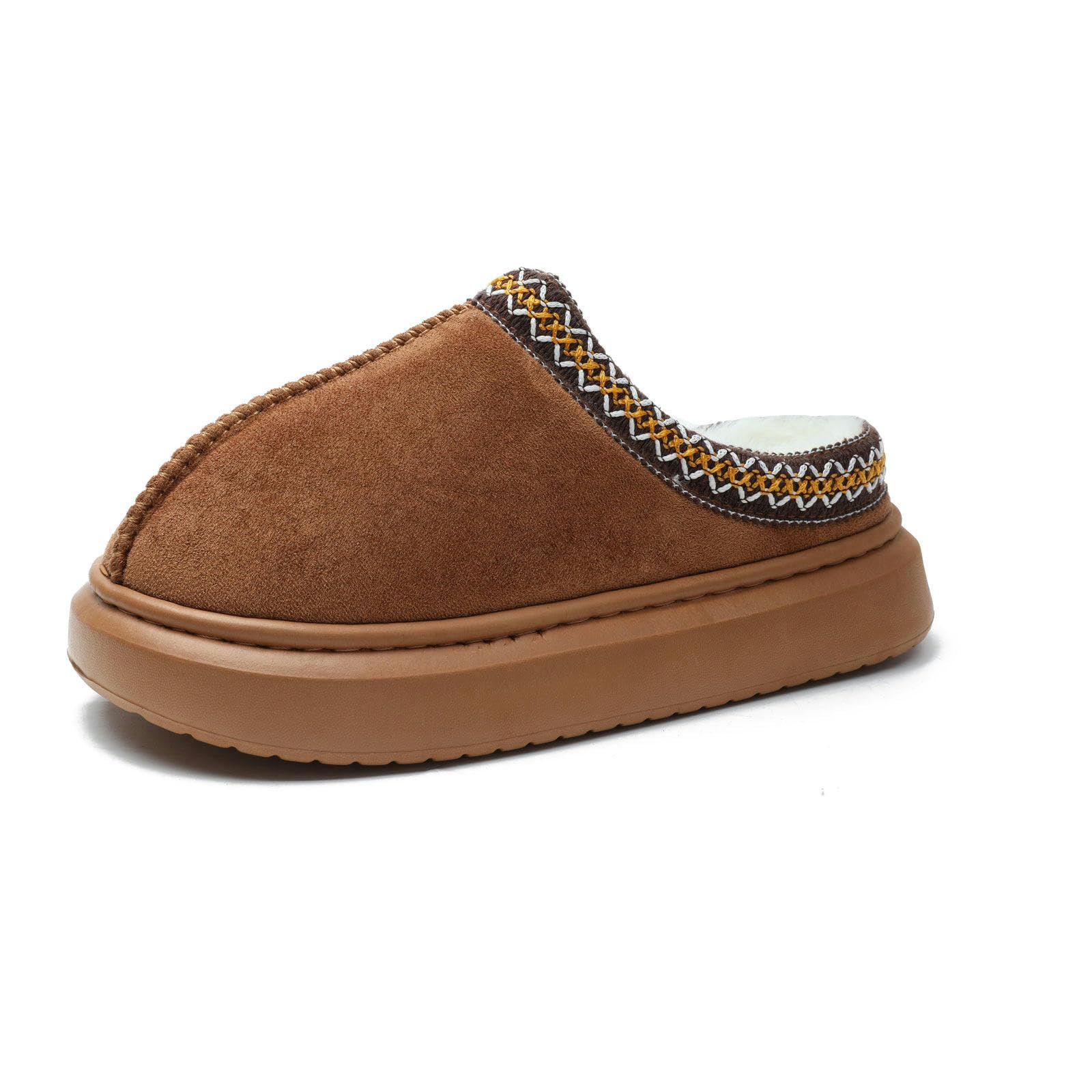 Pantofole Autunno E Inverno Baotou Etnic in Stile Plifori di Cotone per Uomini E Donne Coppia Calsa con Pantofole di Cotone con Saldatura Spessa-Marrone Scuro-40-41