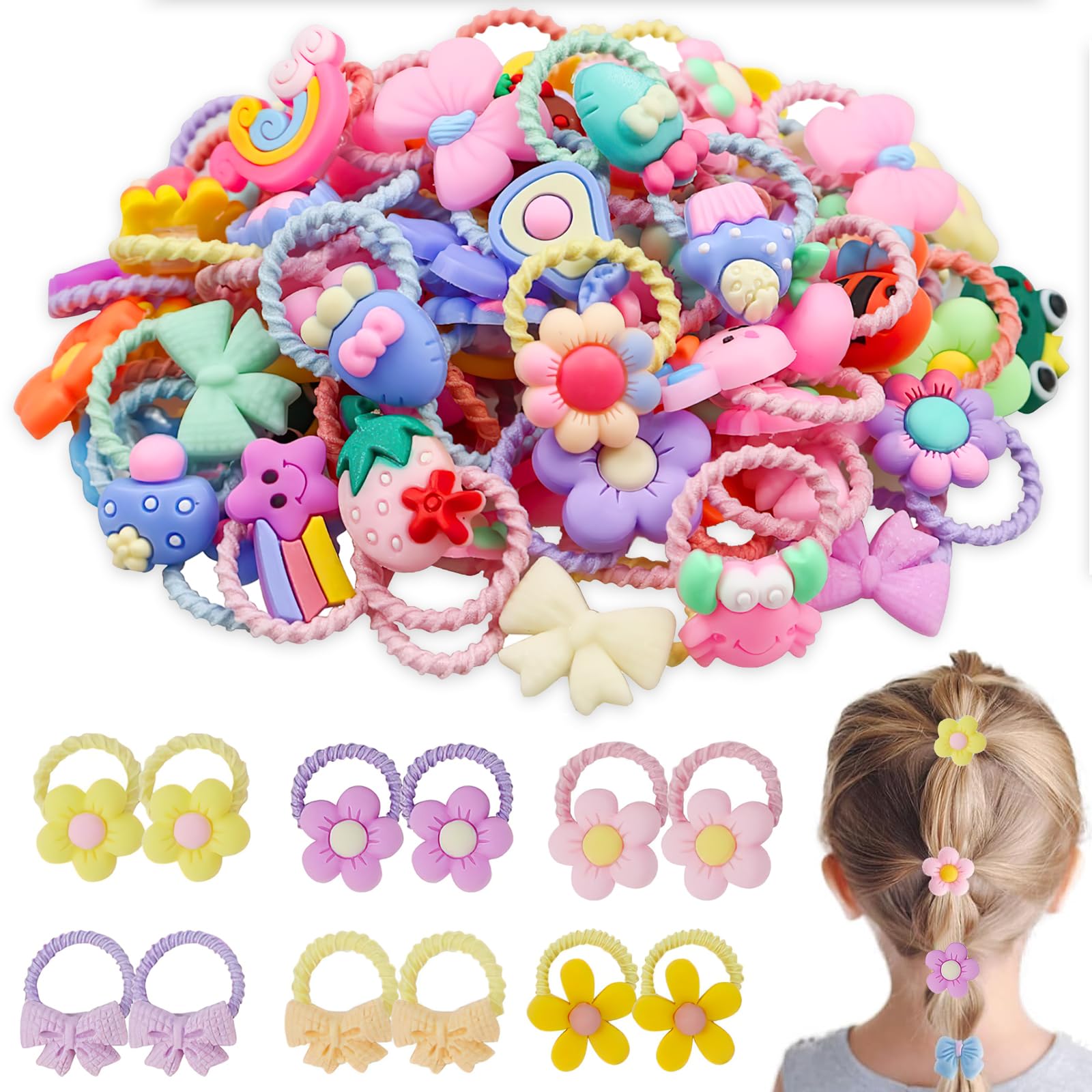 CoolShef 30 Pcs Hair Accessories for Kids Girls - Colorful Rubber Bands, Cute Ponytail Holders, Baby Girl Headwear, Elastic Loops, Soft Ties, Adorable Toddler Essentials-image-24