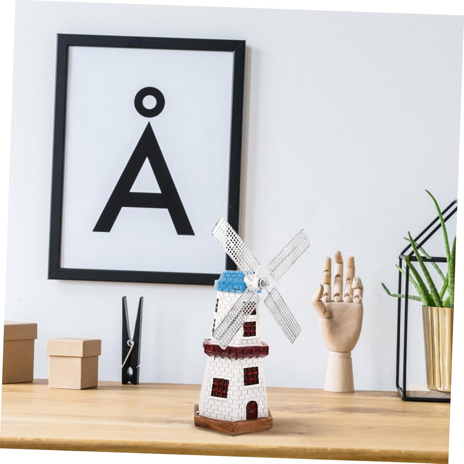 ABOOFAN Rustic Desktop Windmill Statue Decorative Windmill Vintage Table Decor