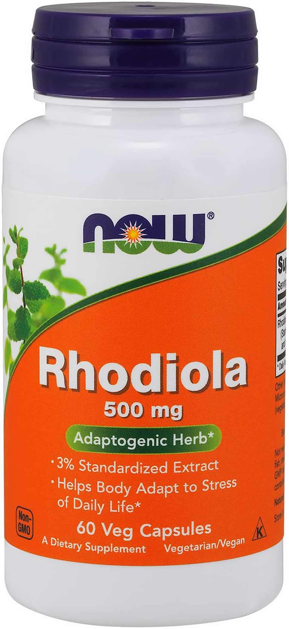 NOW Foods Rhodiola Rhodiola Rosea, 60 Capsules / 500mg (Pack of 2, 120 total count)