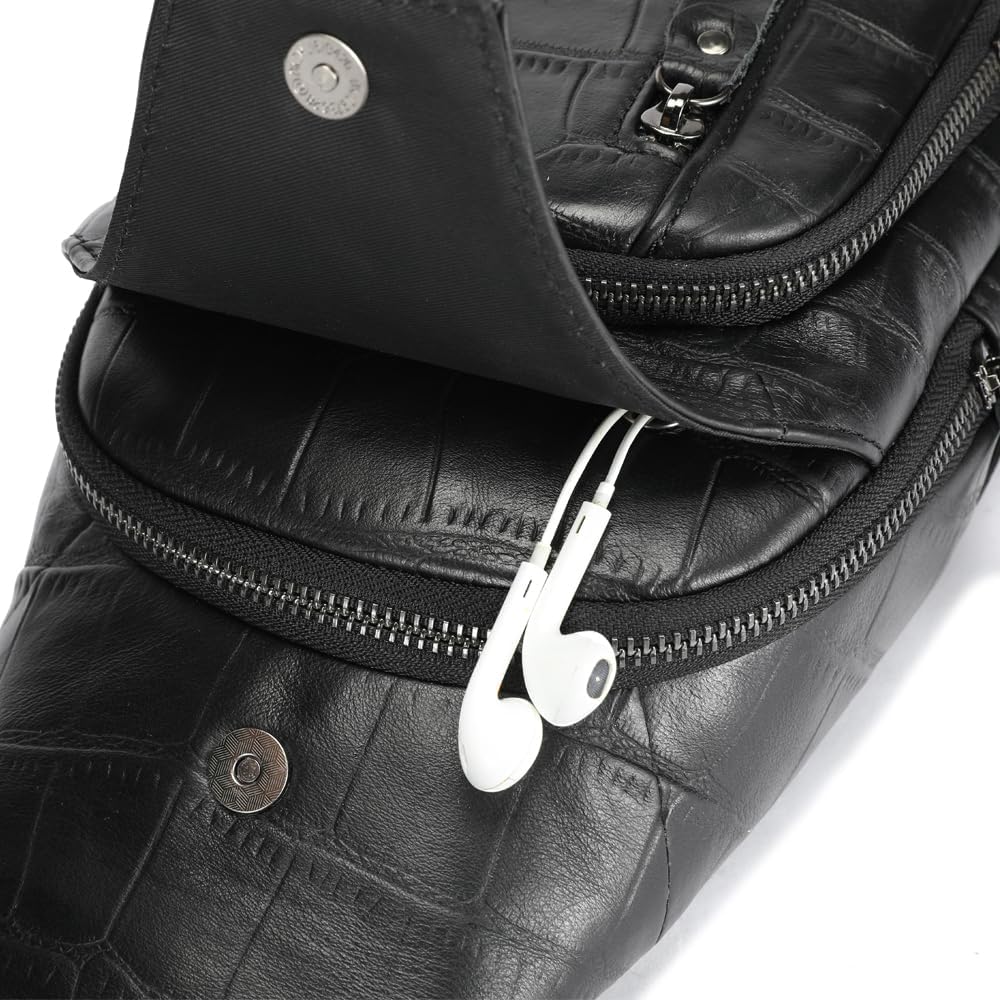 Sling Bag for Men Genuine Leather Chest Bag Crossbody Backpack Travel Hiking Outdoor Sports - Image 6