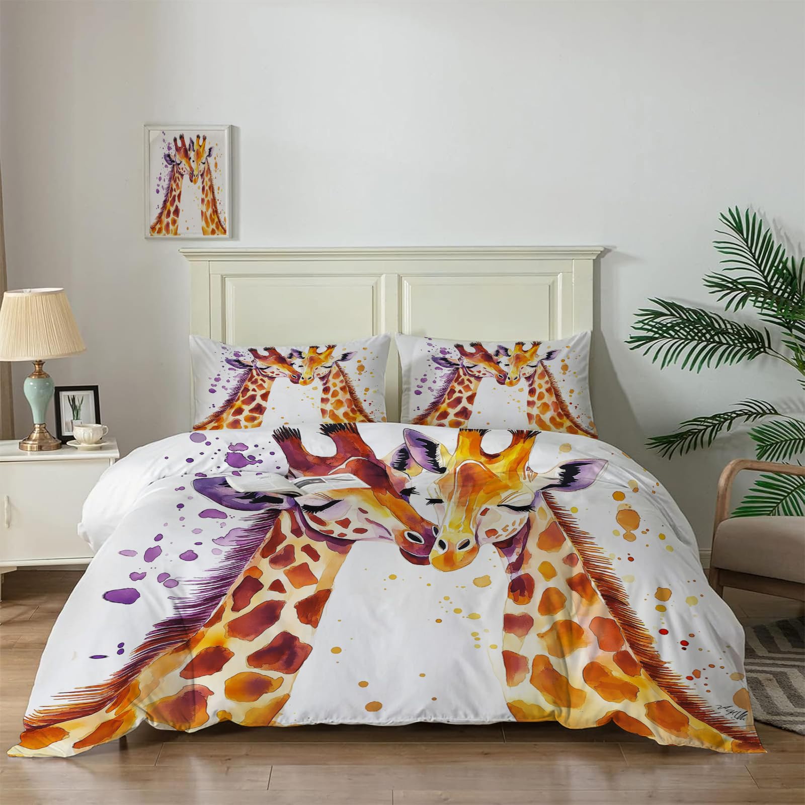 Jolie girafe parure de lit violette pour des nuits douces et poétiques