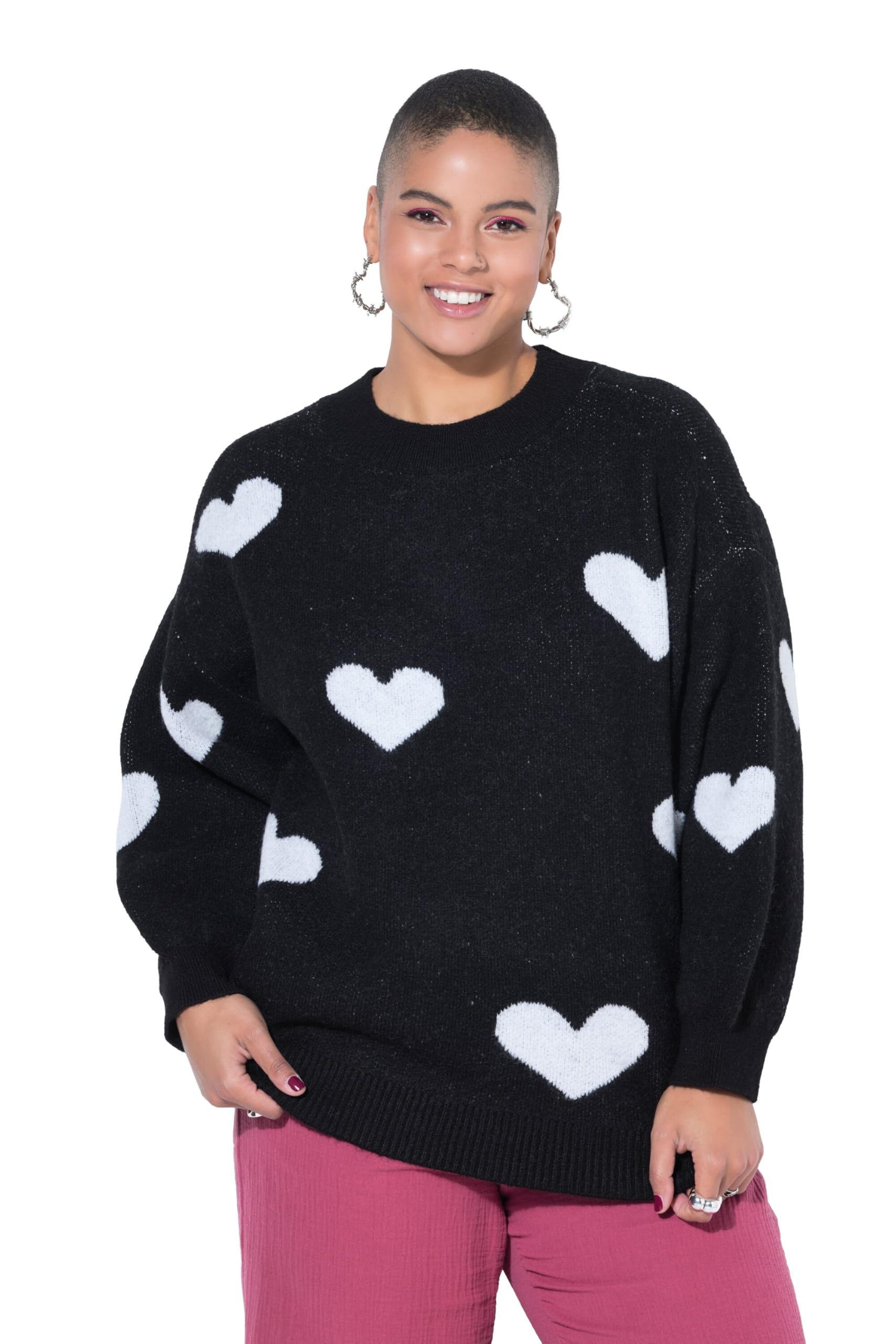 Studio Untold Damen große Größen Übergrößen Plus Size Pullover, Oversized, Hearts-Muster, Ballon-Langarm 837807