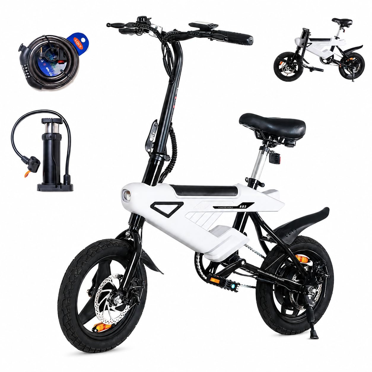 Bicicletta elettrica da 14 pollici, per adulti, 250W motore con portata di 35 – 45 KM, mini bici elettrica con 3 modalità di guida, bici elettrica da 25 km/h per uomo e donna