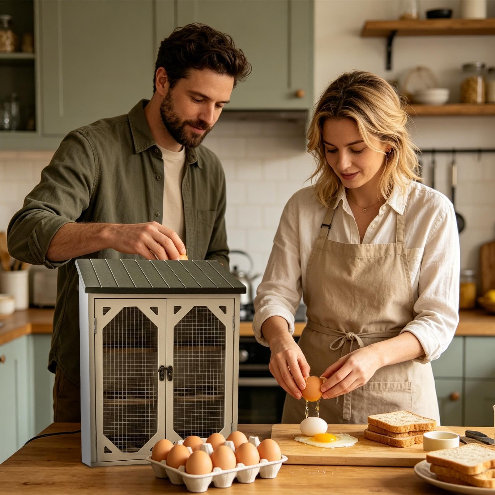 Armario de almacenamiento de huevos de madera para 30 huevos, soporte para huevos de estilo vintage con efecto rústico de granja, perfecto para encimera de cocina u organización de despensa