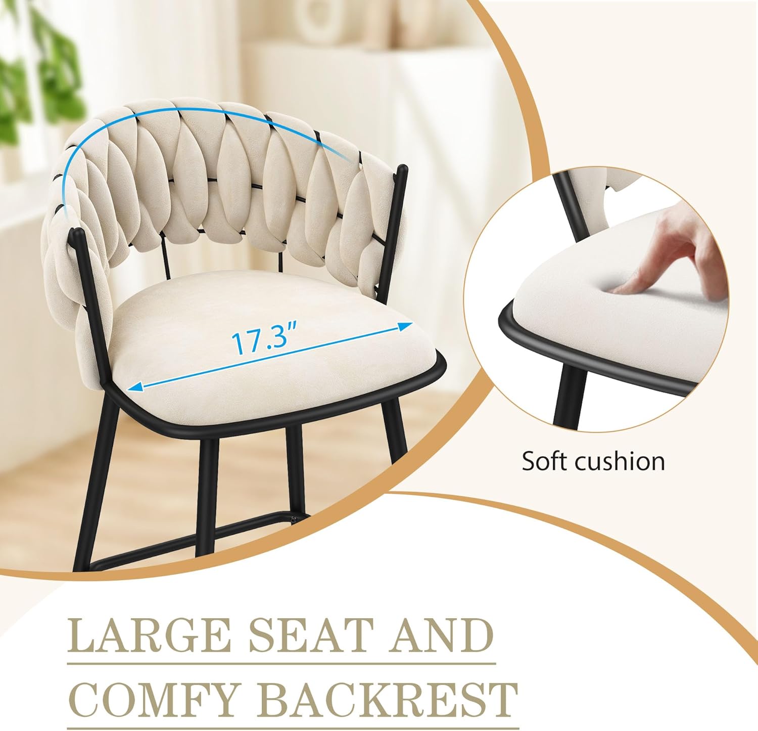 Counter Height Bar Stools Set of 4, Modern 30" Seat Height Barstools, Velvet Fabric Bar Chairs with Woven Back and Footrest for Kitchen Island, Cafe, Pub (Beige)