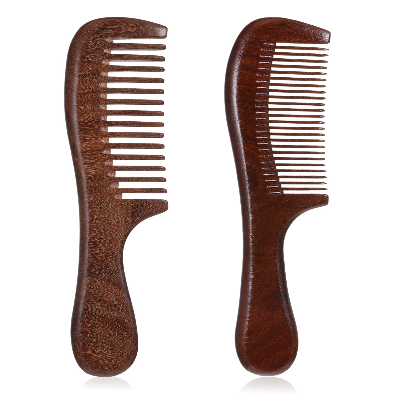 2 Pcs Sandalwood Comb Set Wide and Fine Tooth Comb Wooden Detangling Anti-static Natural Wood Combs Green Handmade Sandalwood Combs for Women Men Straight Curly Dry Wet Hair