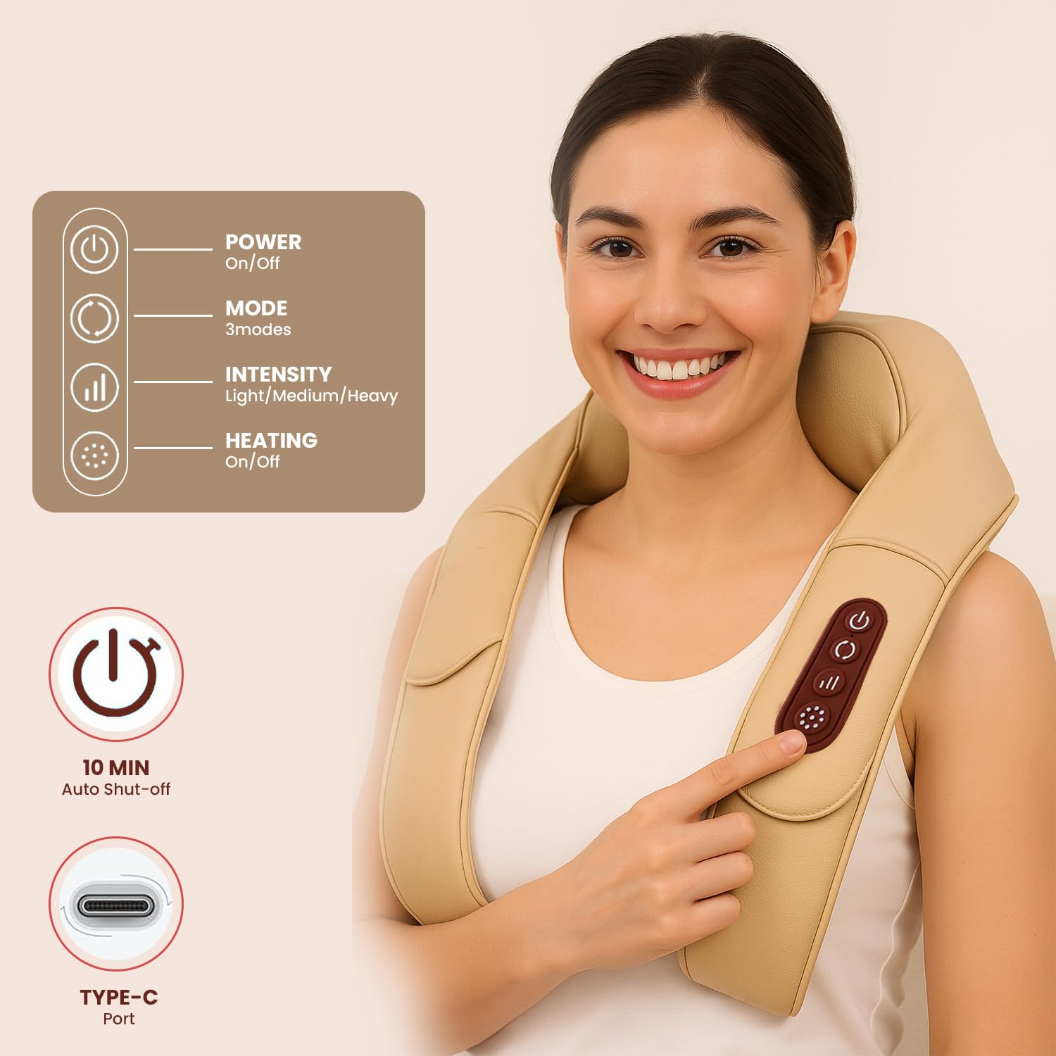 MildCares Rechargeable 4D Shiatsu Neck & Shoulder Massager with Heat Therapy – Ideal for Neck, Shoulders & Back 1