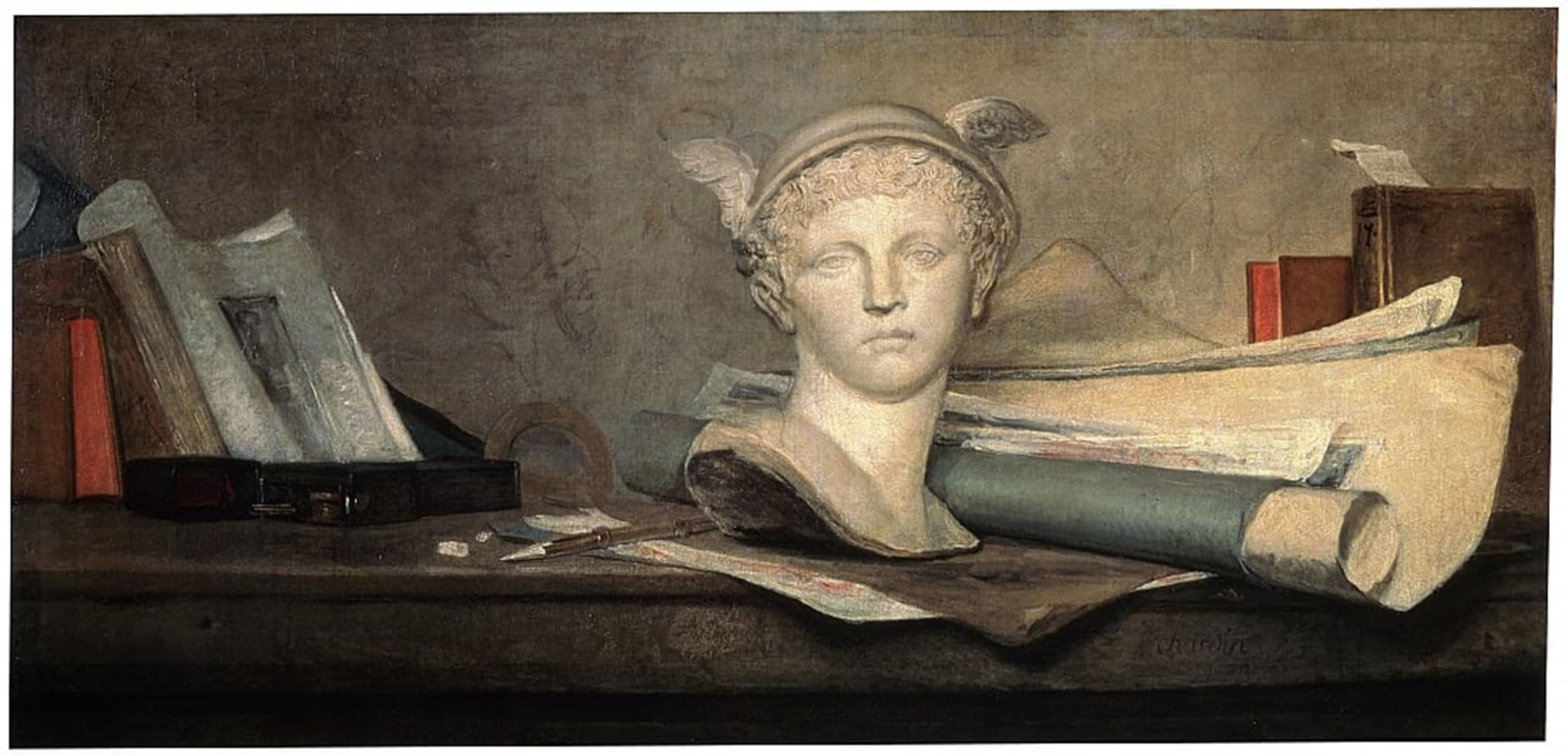ARTXLXXBN Famous Print Painting Colorful Art Print Still Life with Attributes of the Arts by Jean Baptiste Simeon Chardin Canvas Art Decorations for Home Decor 60x90cm