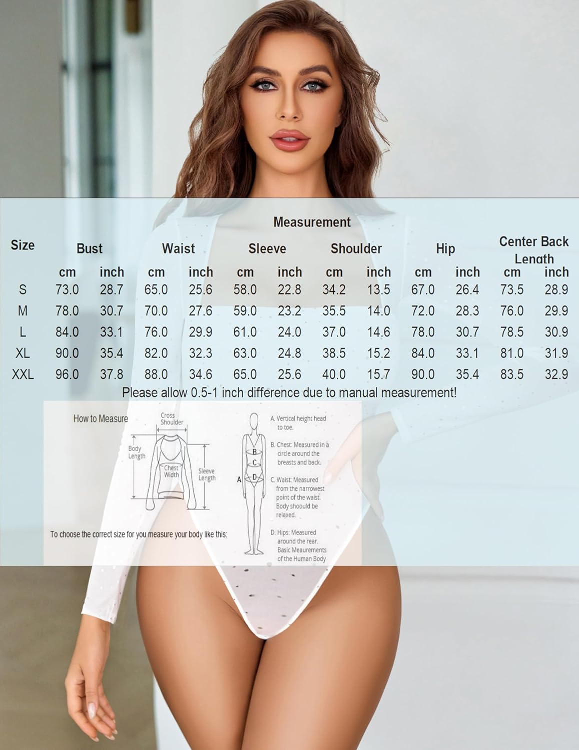 Avidlove Women's Trendy Sexy Square Neck Long Sleeve Rhinestone Sheer Mesh Bodysuits Tops - Image 7