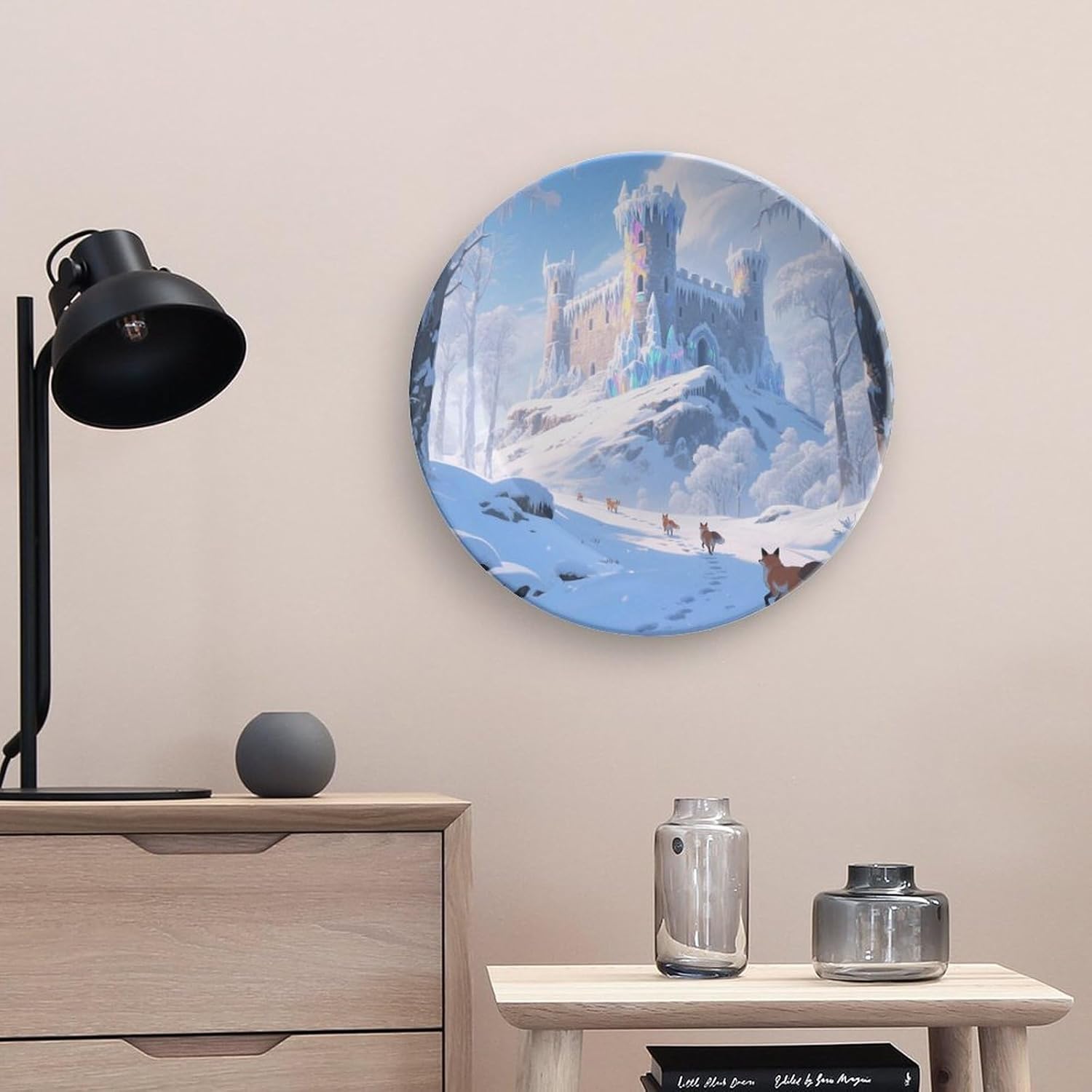 Bone China Decorative Plates Frost And Snow Castle Ceramic Decorative Plate Wall Decor with Display Stand Ceramic Ornaments for Wall Hanging Decoration