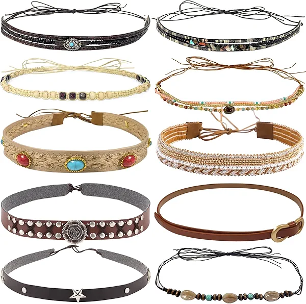 nemokamai 10 PCS Cowboy Hat Bands for Men Women, Leather Hatbands Belt for Cowboy/Western/Fedora/Cowgirl/Straw Hats