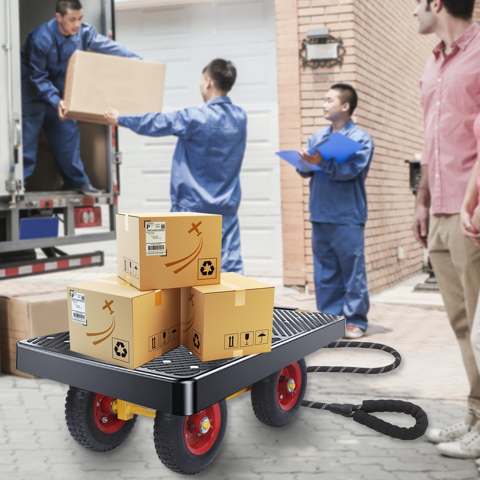 ohbien Schwerlast Transportwagen 330LBS Plattenwagen mit Luftreifen 4 Räder | Transport Dolly für Umzug Möbel und Holzplatten, Plattentransporter Stahl Transportkarre 75,5x32x26cm