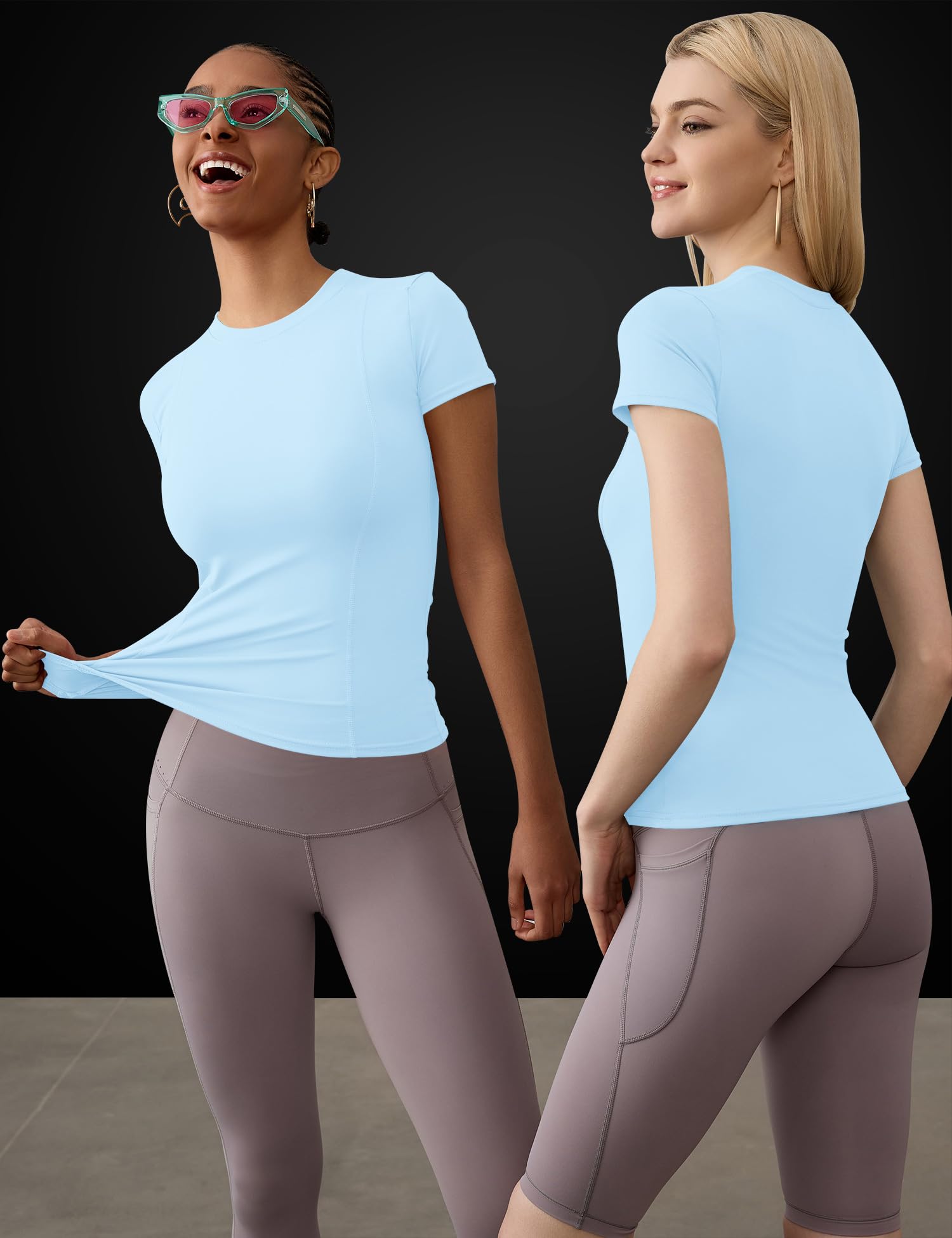 IECCP Haut de sport sans couture à manches courtes pour femme, perméable à l’air et extensible, pour gym, fitness, yoga