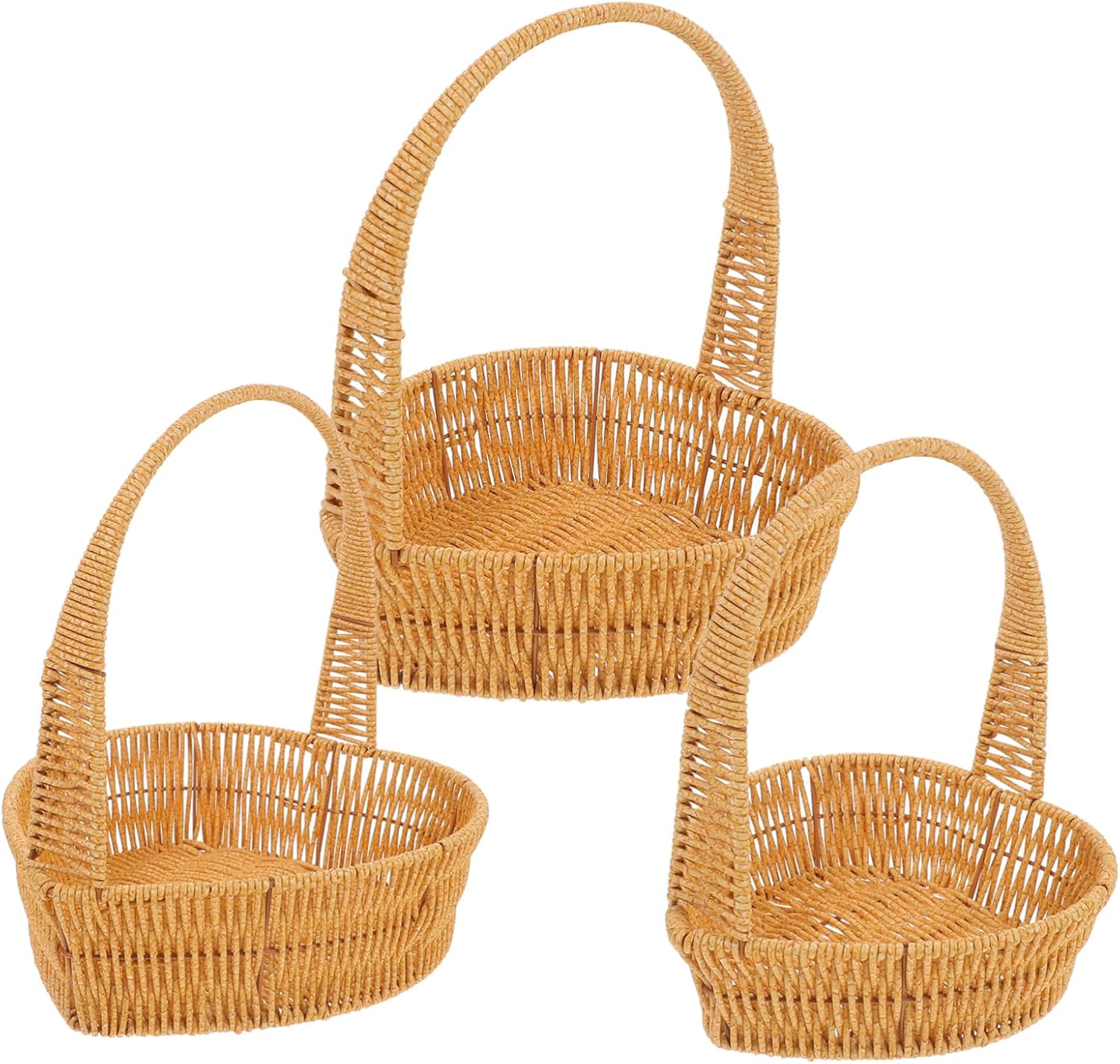Cabilock 3pcs Artificial Rattan Woven Basket Decorative Storage Basket Handheld Flower Holder Multi-function Portable