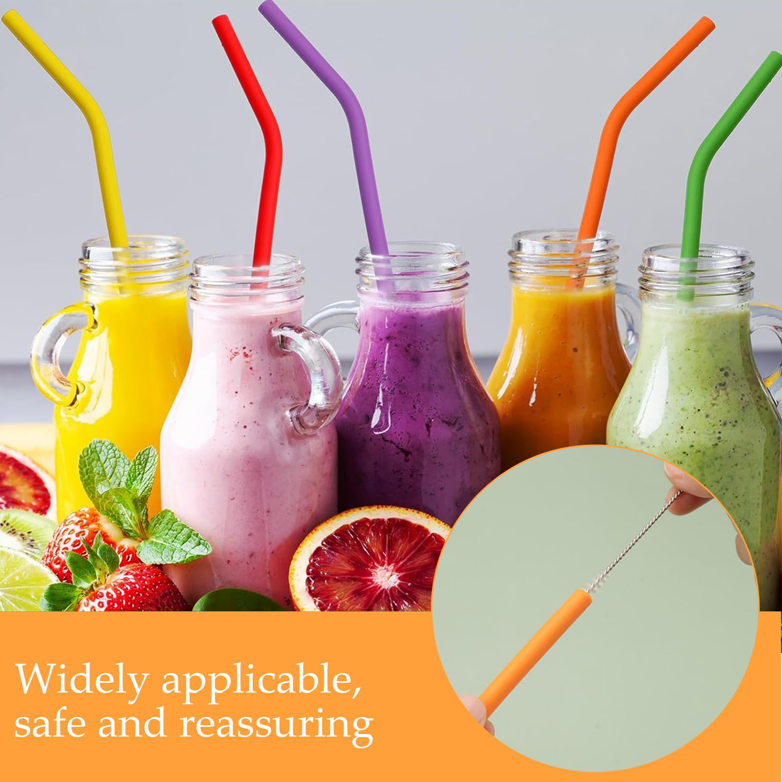 HORREX 22 Piezas Pajitas Reutilizables Incluye 2 Cepillo Limpiador, Ecológico Resistente Pajitas Silicona, Coloridas Silicona Plegable Ecológico para Bebidas Frías Juice Coffee Cóctel
