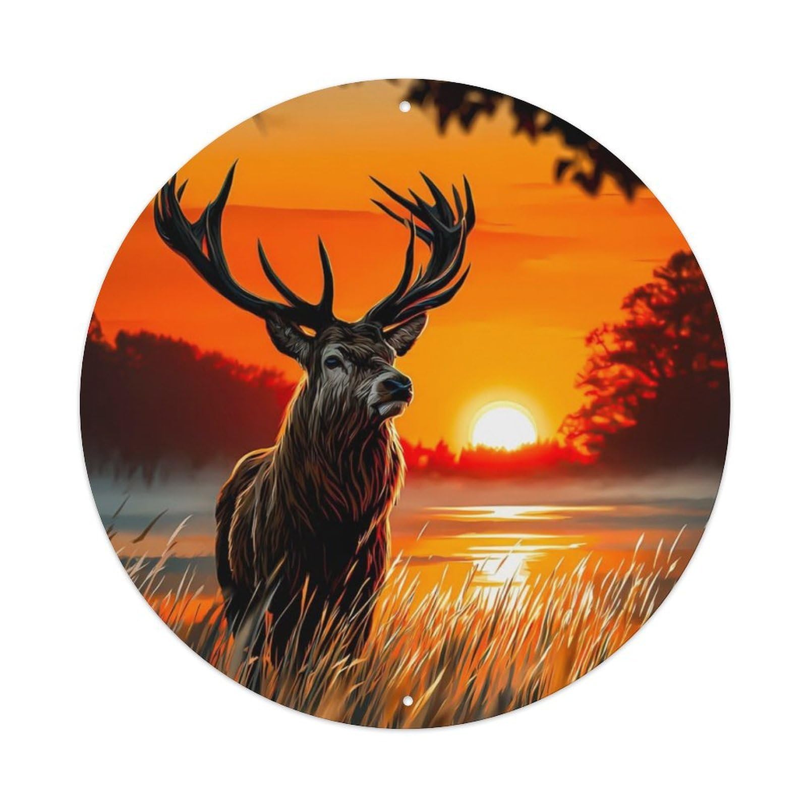 Animal Red Deer Stag Sunset Wild Landscape Vintage Metal Tin Sign Plaque Wall Decor for Cafe, Club Bar, Office, Garden Metal Poster 8x8Inch