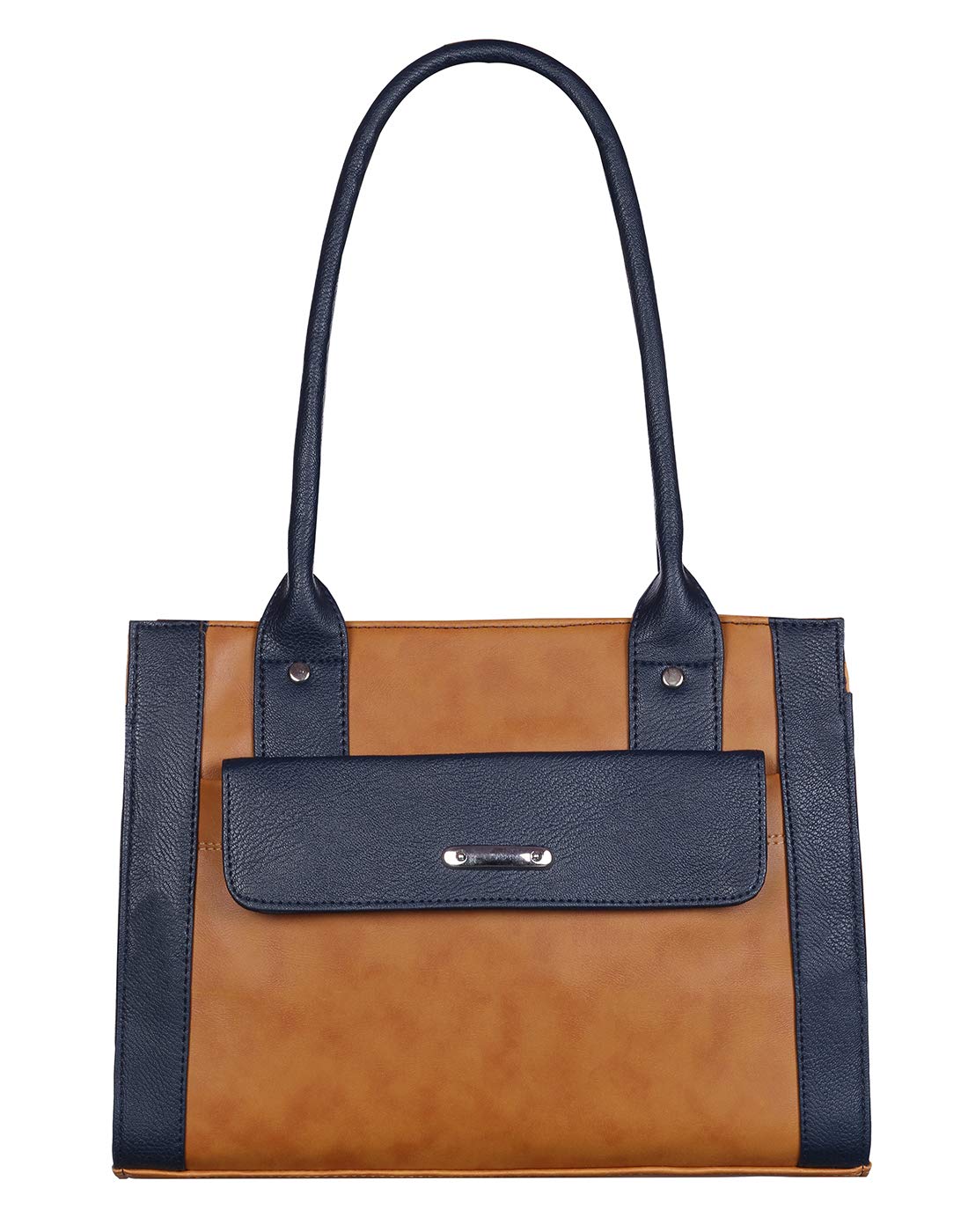 creeperWomen's PU Leather Large Capacity Shoulder Tote Handbag with Top Handle & Multi-Pockets (Black & Tan_CR-011)