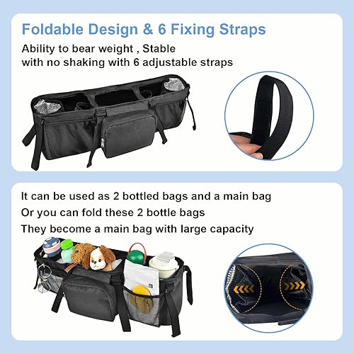 Miniatura 5 de Organizador doble para cochecito, organizador de cochecito doble compatible con cochecitos dobles Bob Doubles, accesorios para cochecitos de correr