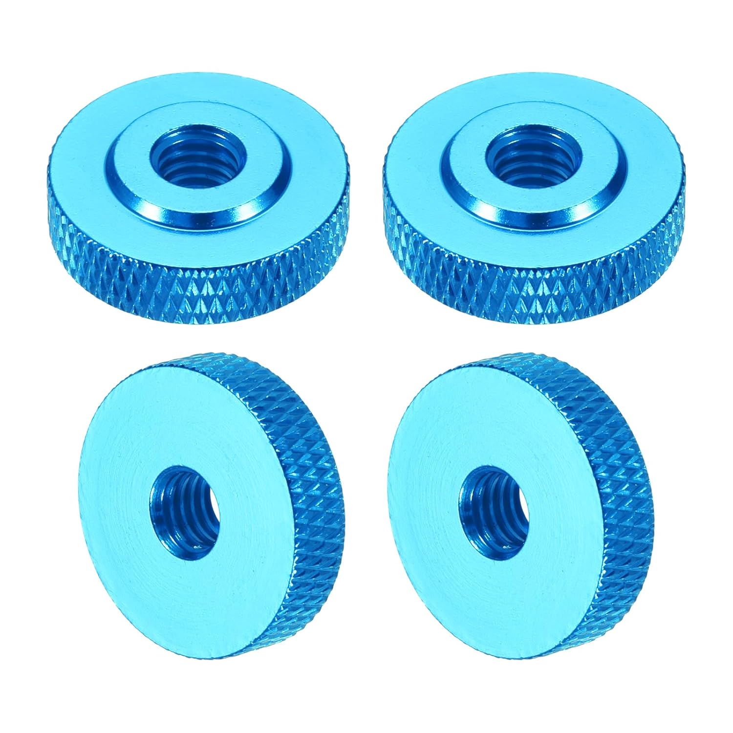 Pack of 4 Aluminium Alloy Knurled Nuts M6 x 20 x 6 mm, Short Knurled Nut Metal Handle Nut Thread Adapter for Electronic Devices Industrial Machine Assembly, Sky Blue