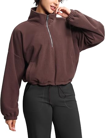 THE GYM PEOPLE Womens Half Zip Crop Pullover Sweatshirt Workout Tops