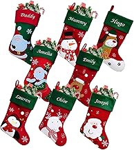 Hoolaroo Personalised Christmas Stockings Custom Red Green Embroidered Christmas Stocking Name Satin Lining - GC2 Santa Gift - Xmas (40cm) Decorations