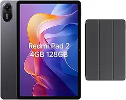XIAOMI Redmi Pad 2 Tablet, 4 GB de RAM + 128 GB de ROM, WLAN e pacote de capa, tela de 11 polegadas, Helio G100-Ultra, bateria de 9000 mAh (tipo) HyperOS 2, cinza