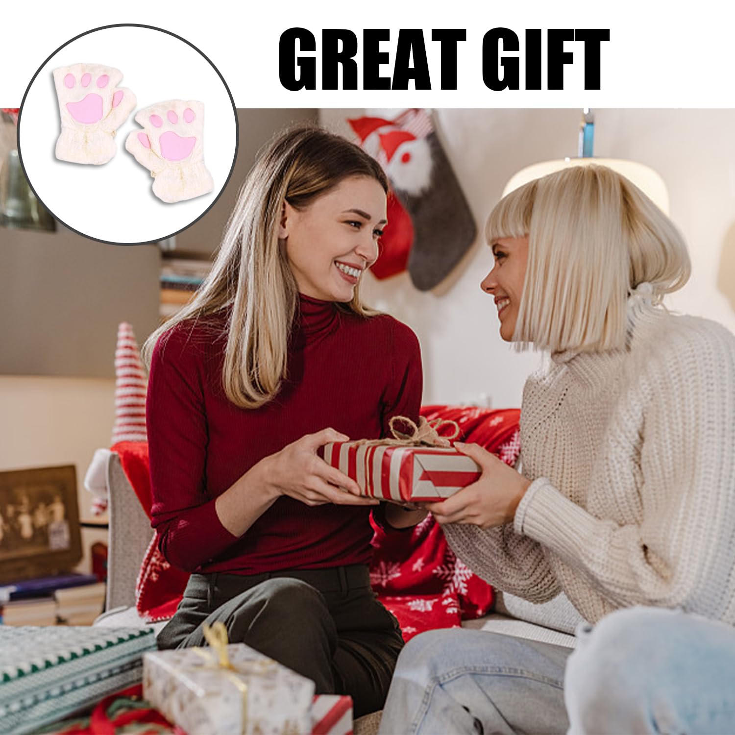1 par de guantes de pata de gato para niños, niñas, guantes cálidos de peluche sin dedos, guantes cálidos resistentes al viento, guantes de gato de terciopelo grueso y lindo (blanco), blanco