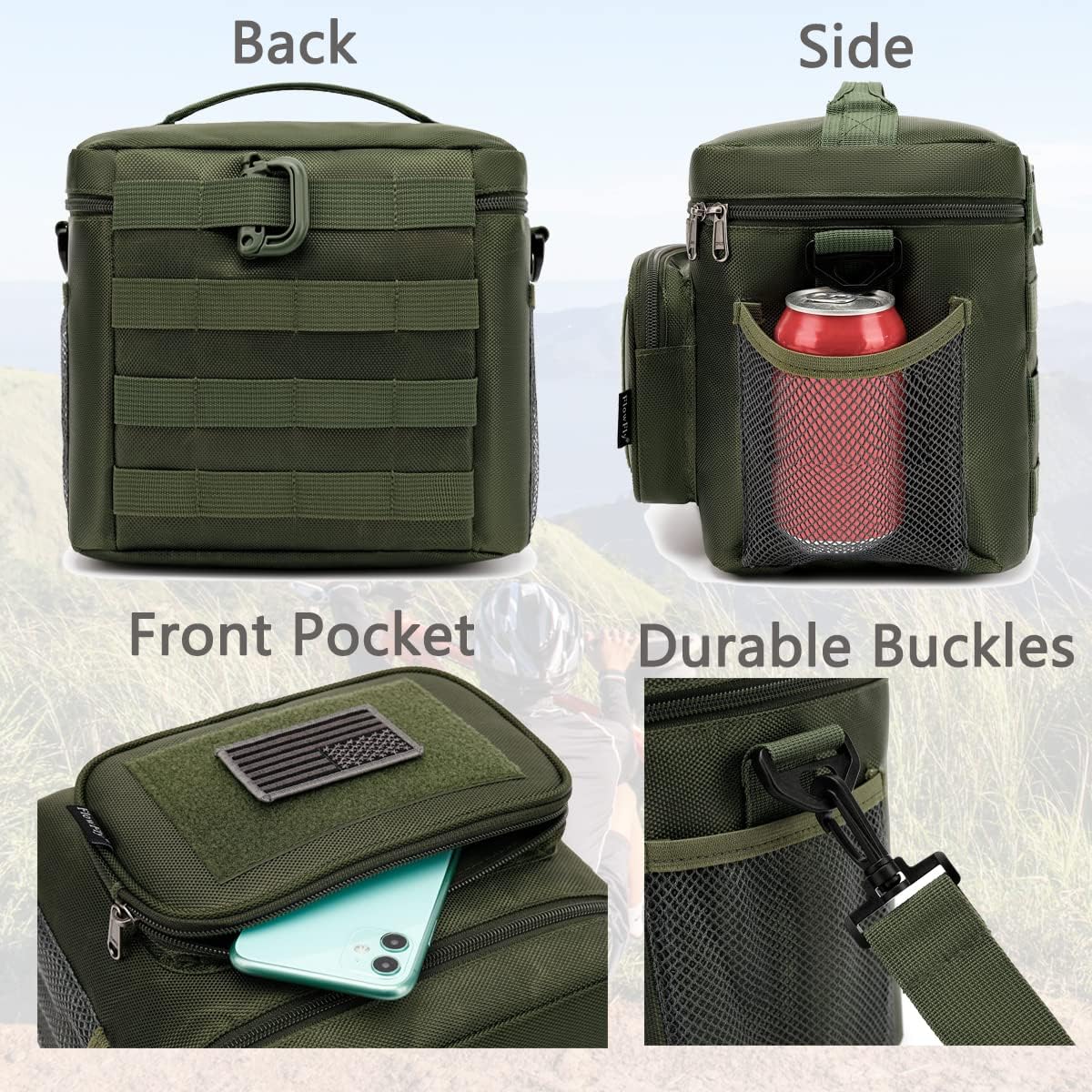 FlowFly Tactical Lunch Bag Large Insulated Lunch Box Cooler Tote for Men, Women with MOLLE/PALS Webbing (Army#Green, Medium) - Image 6