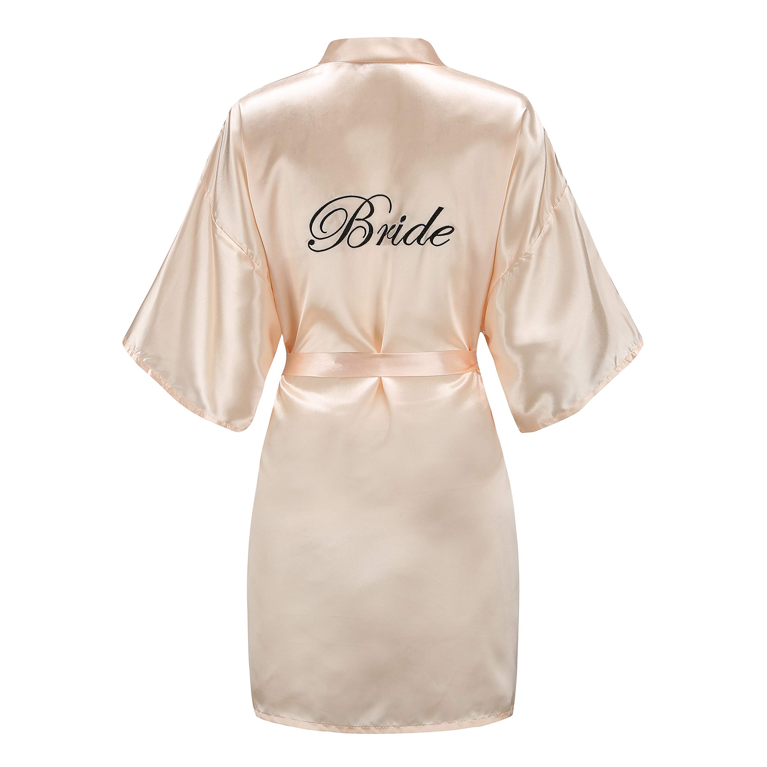 EPLAZA Women's One Size Silver Rhinestones Bride Bridesmaid Short Satin Robes for Wedding Party Getting Ready