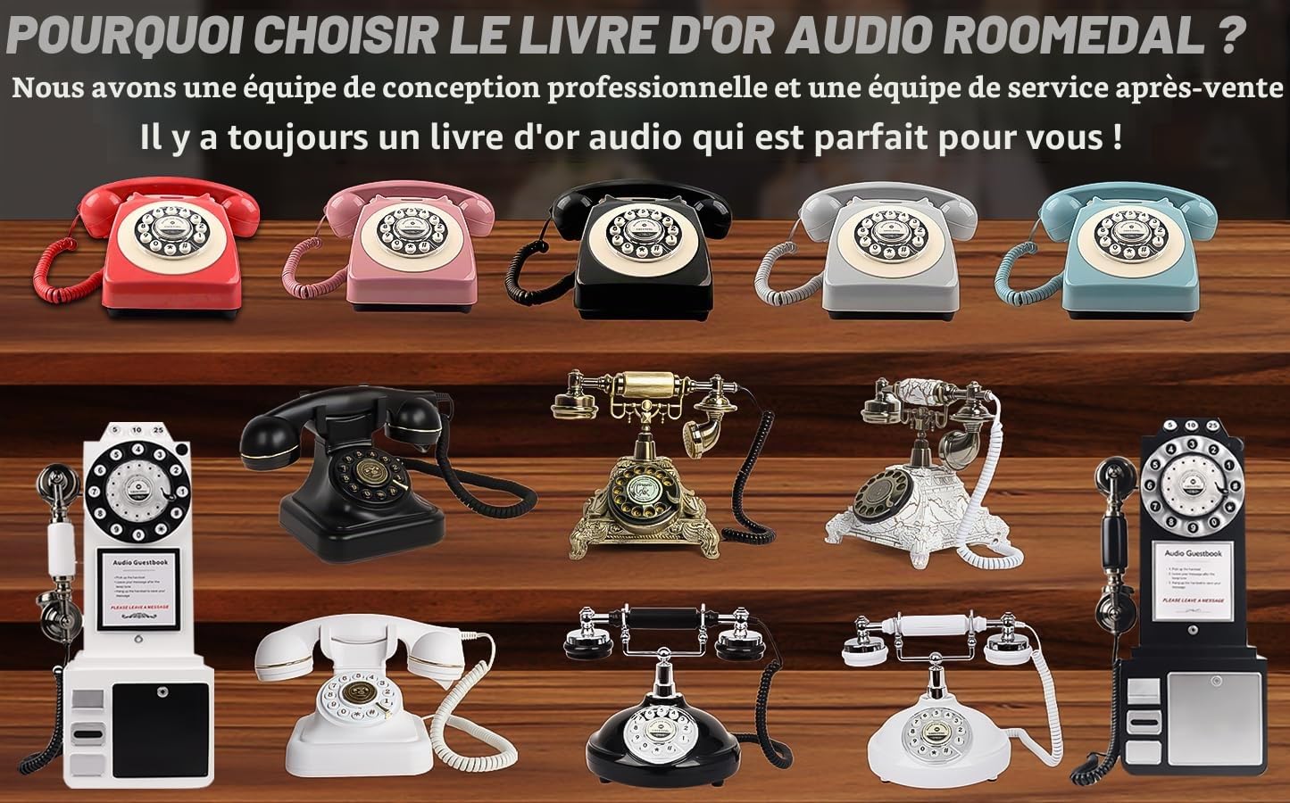 Livre d'or audio pour téléphone de mariage, enregistrez un message audio personnalisé avec le livre d'or audio pour téléphone rétro pour mariage, anniversaire, fête, confession (Téléphone Blanc)