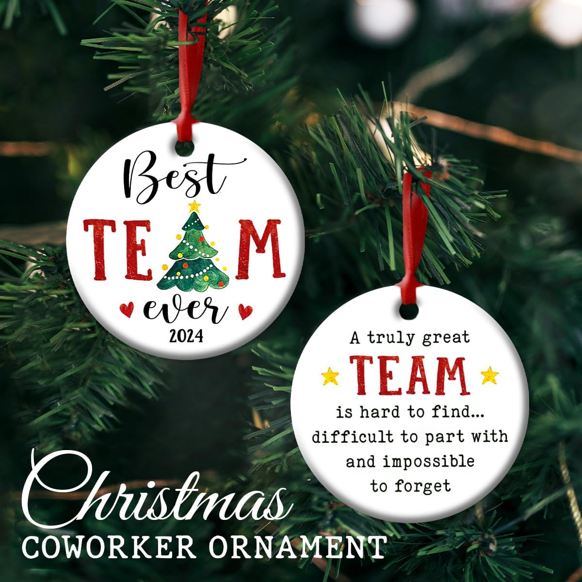 Team Gifts Ceramic Ornaments Decor Christmas - Best Team Ever Thank You Coworkers Ornament - Motivational Employee, Appreciation Gift for Work Team, Member, Staff Recognition - Image 4